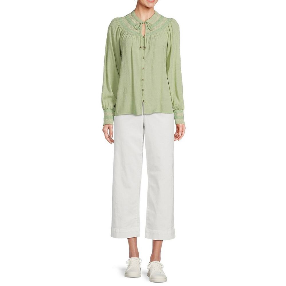 Nurture by west bound Citrus Green Long Sleeve Blouse 1X - Picture 3 of 6